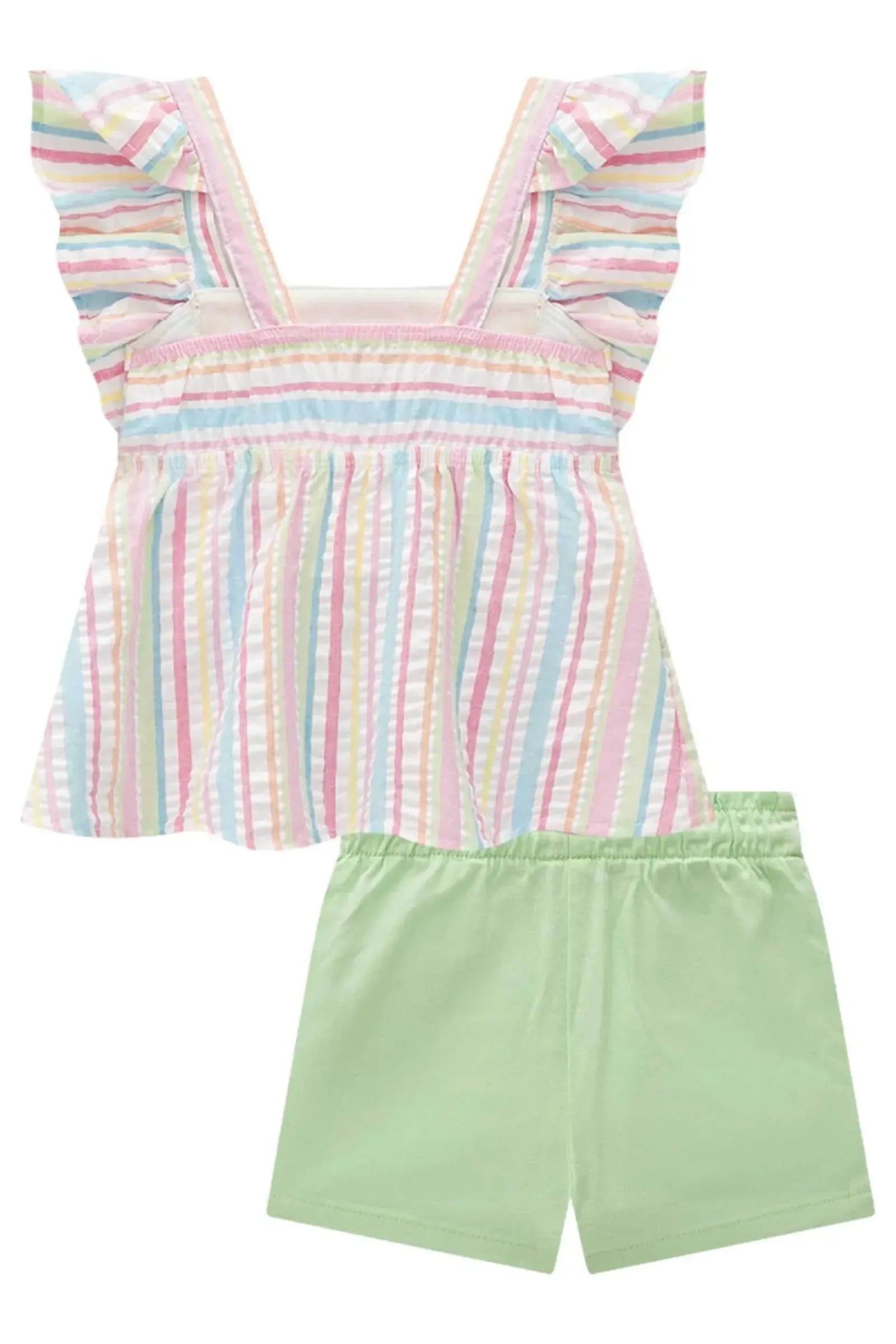 Conjunto de Bata em Tecido Rainbow e Shorts em Sarja com Elastano 83965 Infanti Bebê Menina