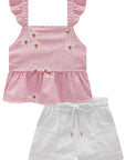 Conjunto de Bata em Tricoline Bordado Flores com Shorts em Sarja com Elastano 98906 Infanti Infantil Menina
