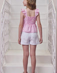 Conjunto de Bata em Tricoline Bordado Flores com Shorts em Sarja com Elastano 98906 Infanti Infantil Menina