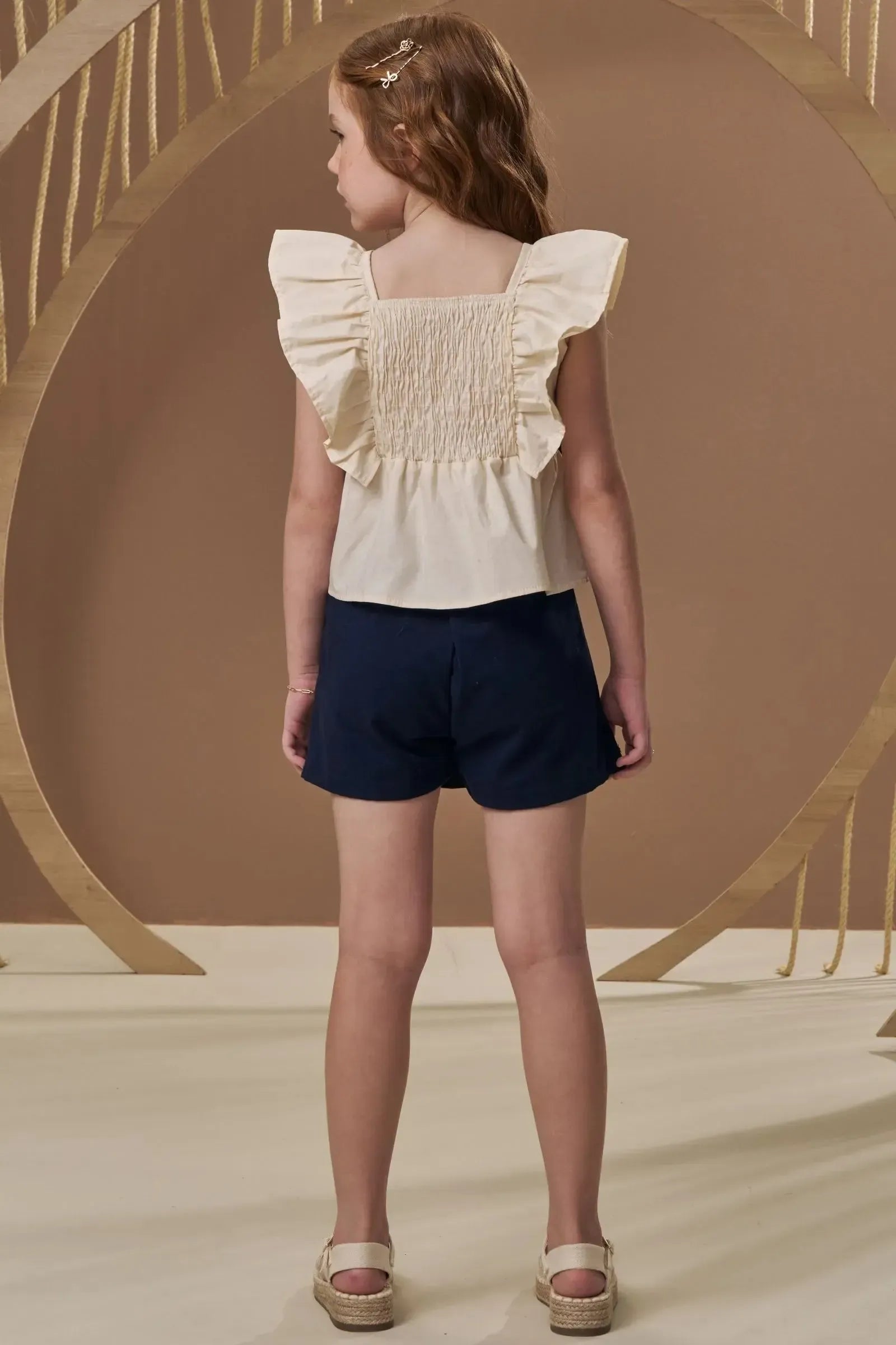 Conjunto de Bata em Tricoline com Elastano e Short Saia em Sarja com Elastano 97093 Infanti Infantil Menina