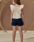 Conjunto de Bata em Tricoline com Elastano e Short Saia em Sarja com Elastano 97093 Infanti Infantil Menina