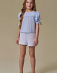 Conjunto de Bata em Tricoline Listrado e Shorts em Sarja com Elastano 97081 Infanti Infantil Menina