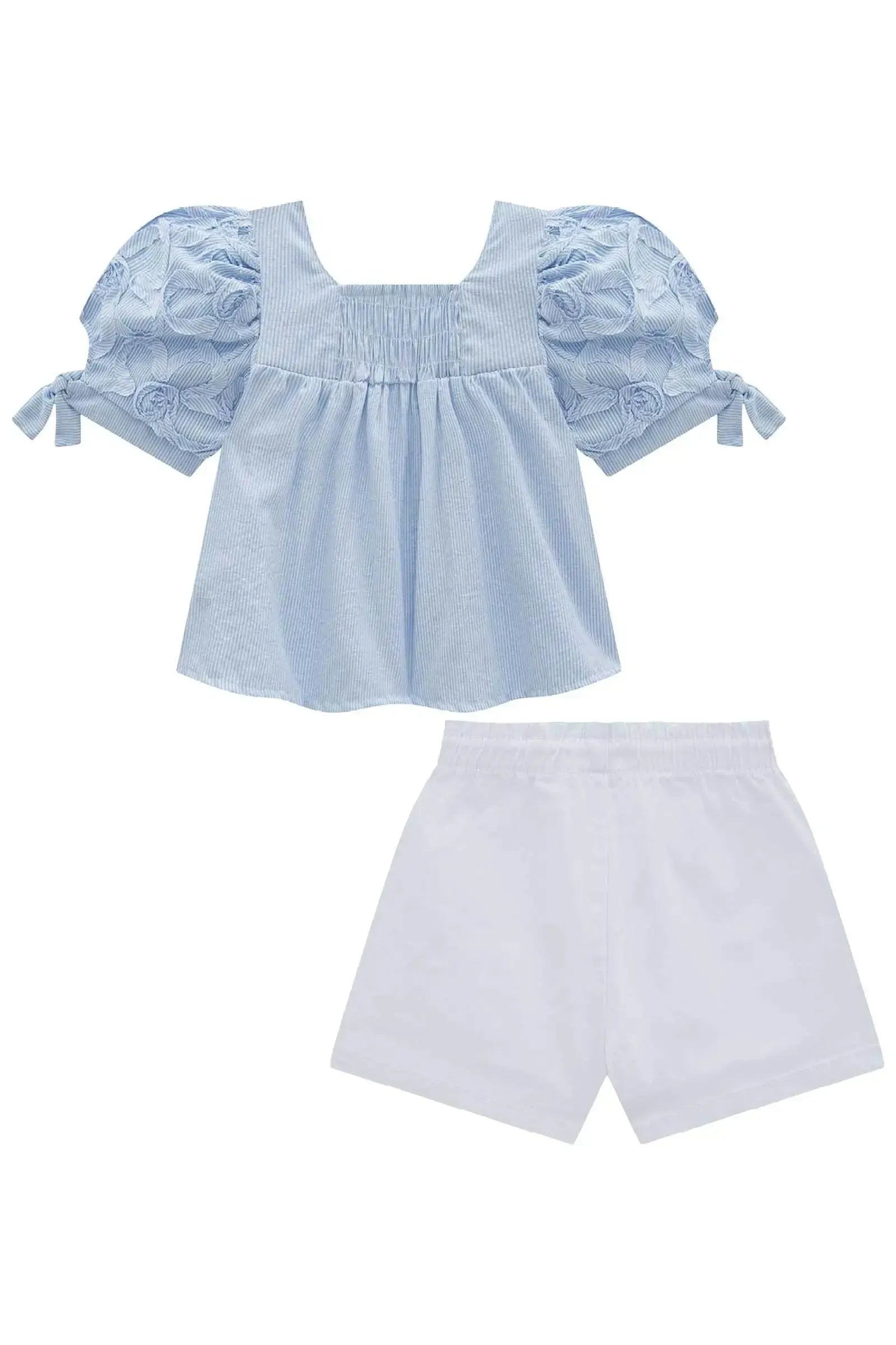 Conjunto de Bata em Tricoline Listrado e Shorts em Sarja com Elastano 97081 Infanti Infantil Menina