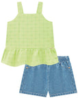 Conjunto de Bata em Tricoline Malta Bordado e Shorts em Jeans Bellini com Elastano 75455 Infanti