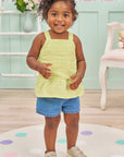 Conjunto de Bata em Tricoline Malta Bordado e Shorts em Jeans Bellini com Elastano 75455 Infanti