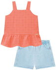 Conjunto de Bata em Tricoline Malta Bordado e Shorts em Jeans Bellini com Elastano 75455 Infanti