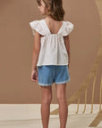 Conjunto de Bata em Tricoline Maquinetado e Shorts em Jeans 96893 Infanti Infantil Menina