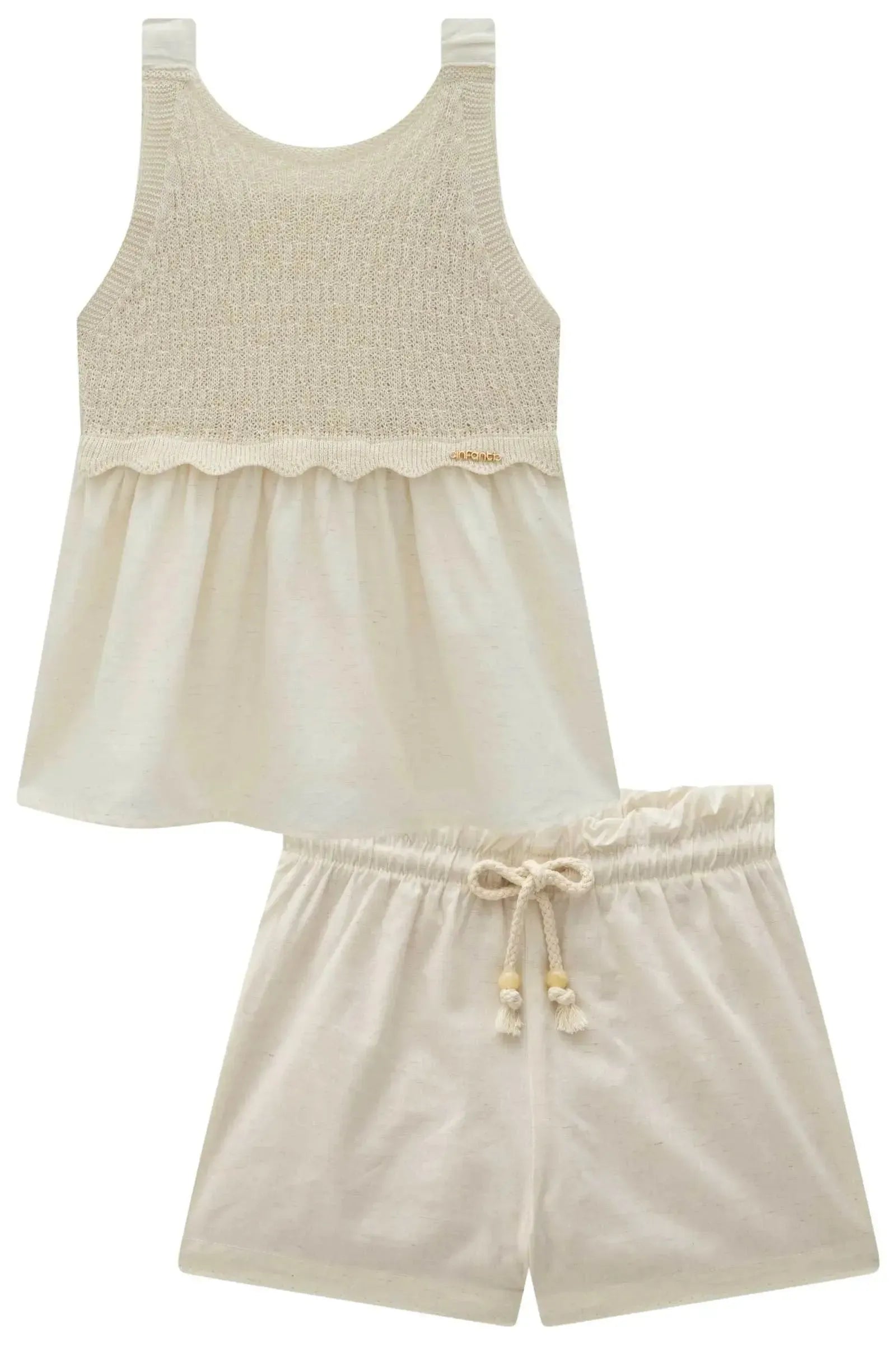 Conjunto de Bata em Tricot 100% Algodão e Shorts em Linho Deluxe 94907 Infanti Infantil Menina