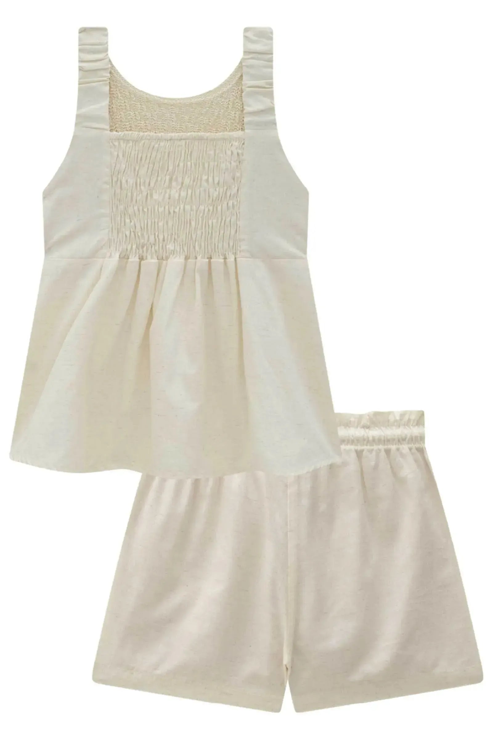 Conjunto de Bata em Tricot 100% Algodão e Shorts em Linho Deluxe 94907 Infanti Infantil Menina