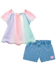 Conjunto de Bata em Tule e Malha Fresh com Shorts em Jeans Bellini com Elastano 75653 Infanti