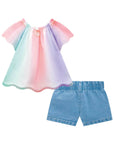 Conjunto de Bata em Tule e Malha Fresh com Shorts em Jeans Bellini com Elastano 75653 Infanti