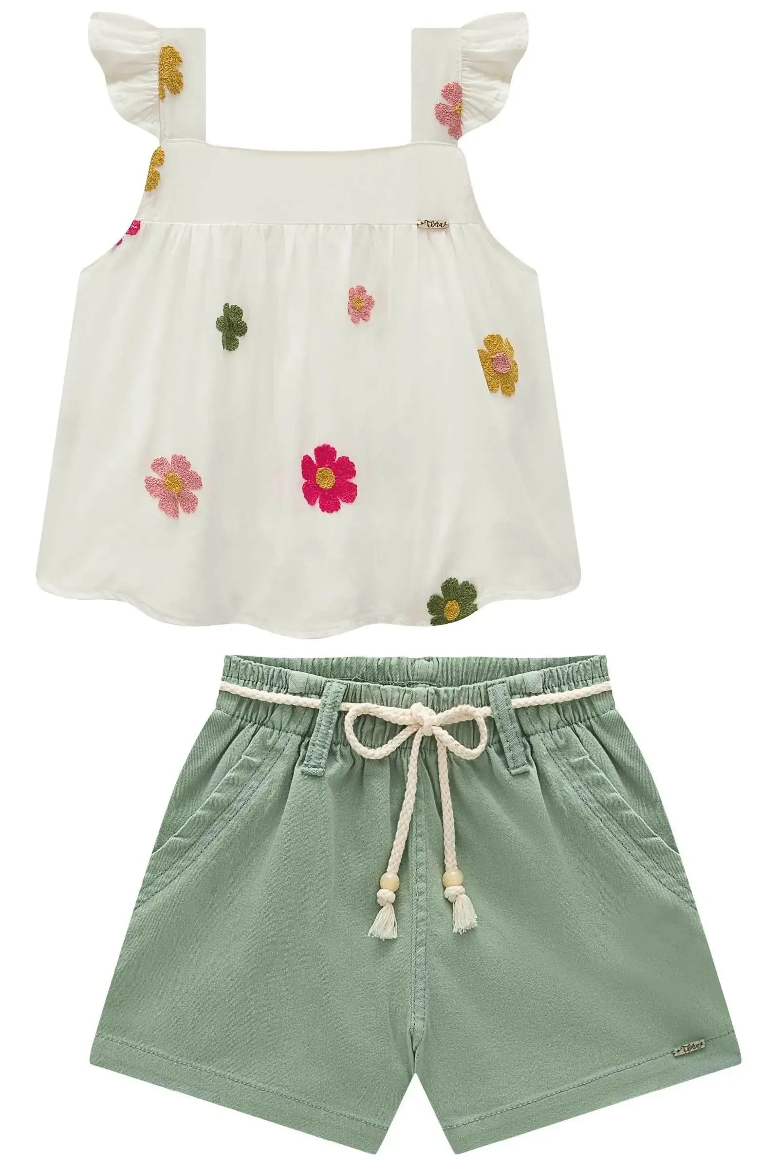 Conjunto de Bata em Viscose Bordado e Shorts em Sarja com Elastano 96500 Infanti Infantil Menina