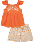 Conjunto de Bata em Viscose com Shorts em Linho Bordado Flores 74929 Infanti