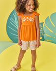 Conjunto de Bata em Viscose com Shorts em Linho Bordado Flores 74929 Infanti