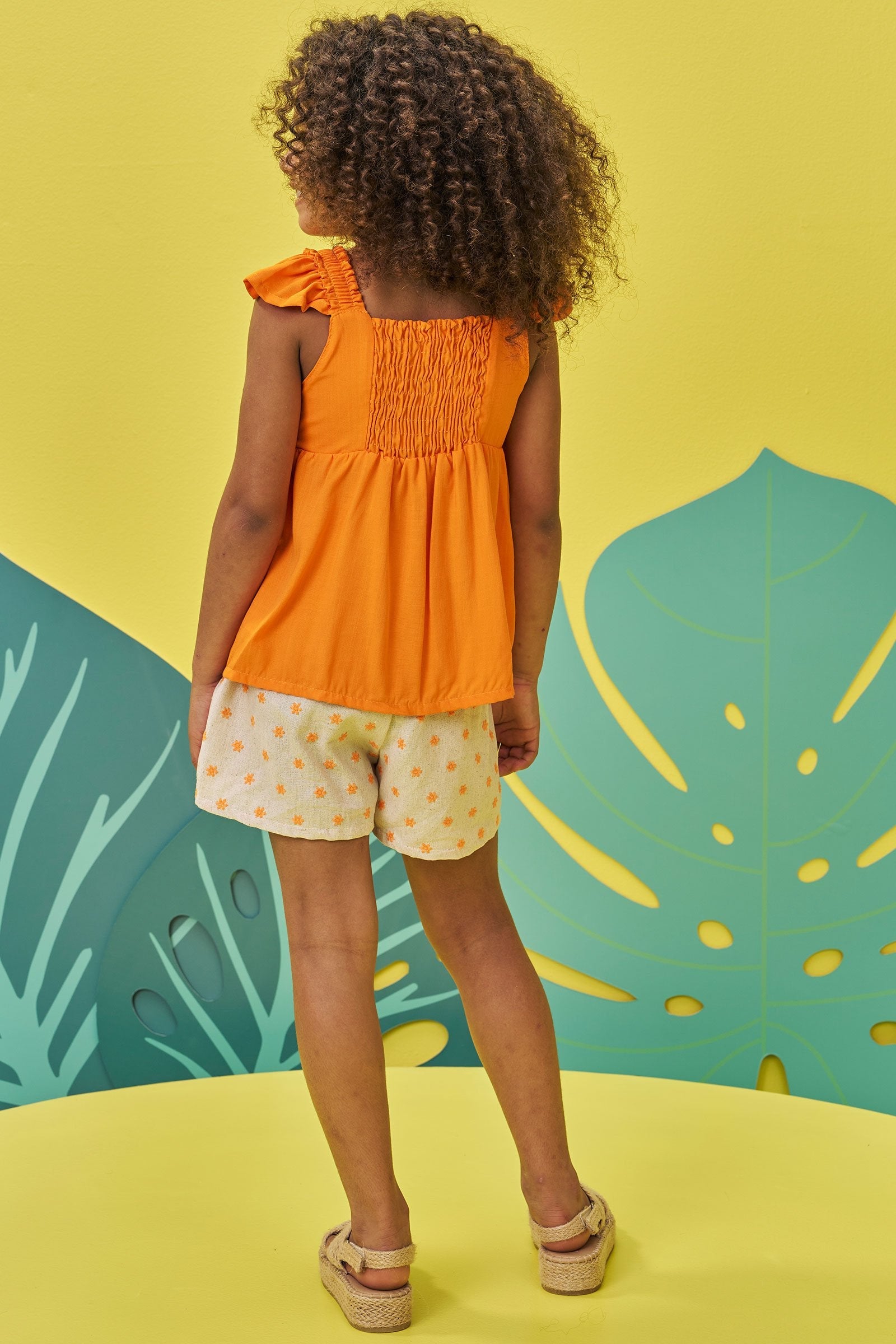 Conjunto de Bata em Viscose com Shorts em Linho Bordado Flores 74929 Infanti