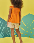 Conjunto de Bata em Viscose com Shorts em Linho Bordado Flores 74929 Infanti