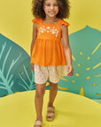 Conjunto de Bata em Viscose com Shorts em Linho Bordado Flores 74929 Infanti