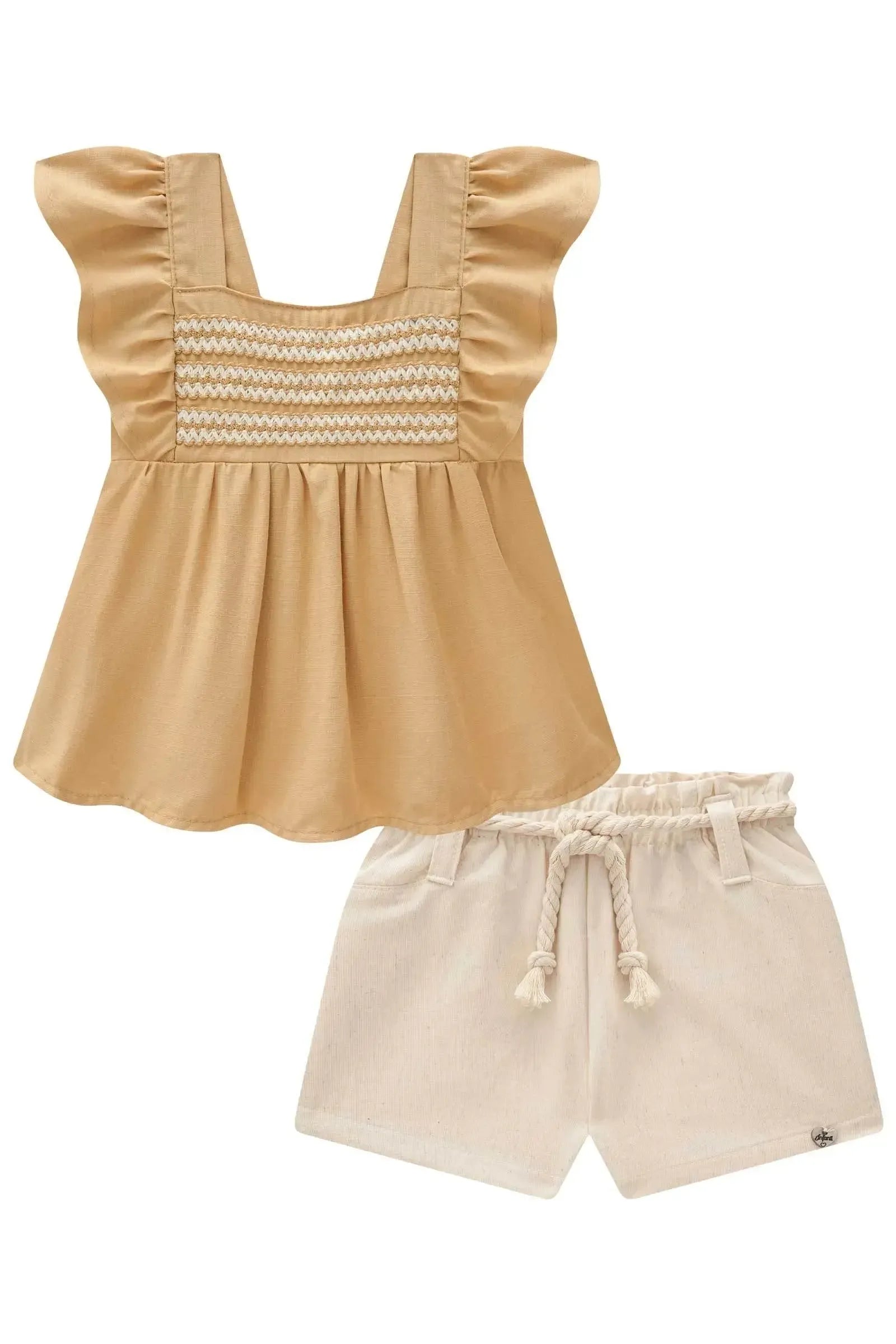 Conjunto de Bata em Viscose e Shorts em Linho com Elastano 83434 Infanti Bebê Menina
