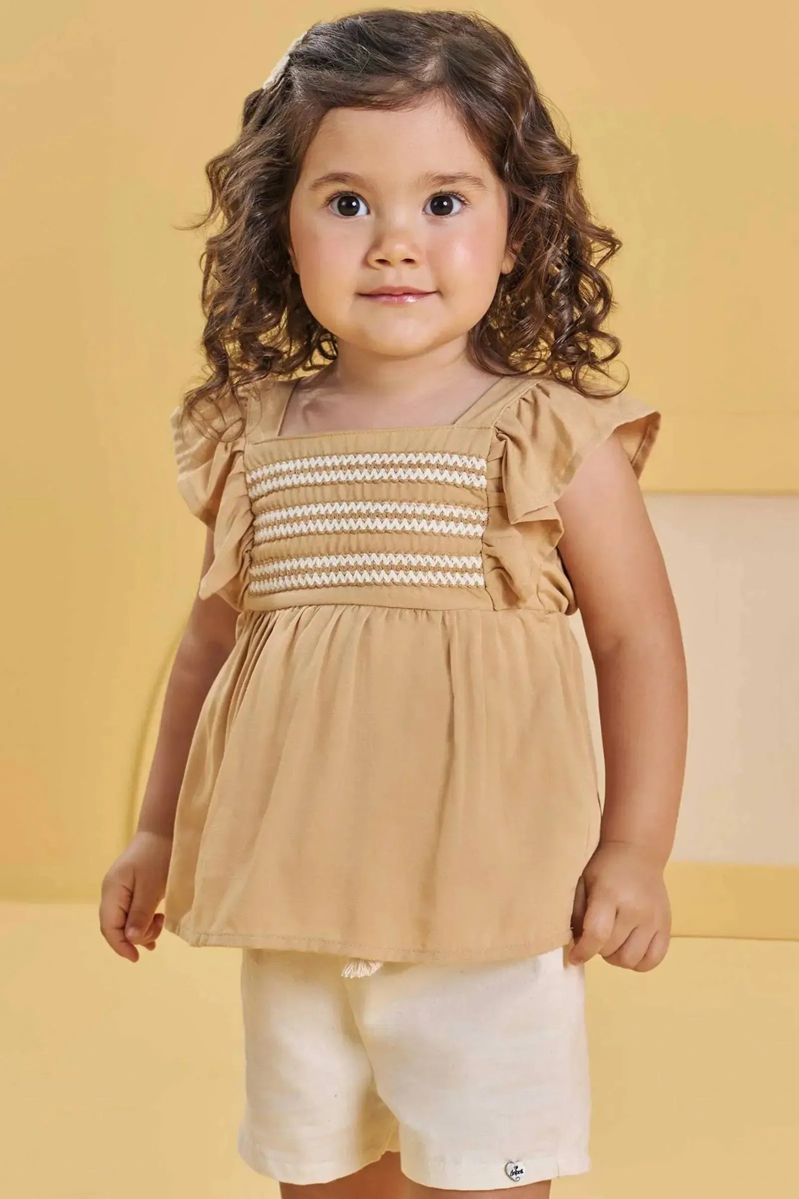 Conjunto de Bata em Viscose e Shorts em Linho com Elastano 83434 Infanti Bebê Menina