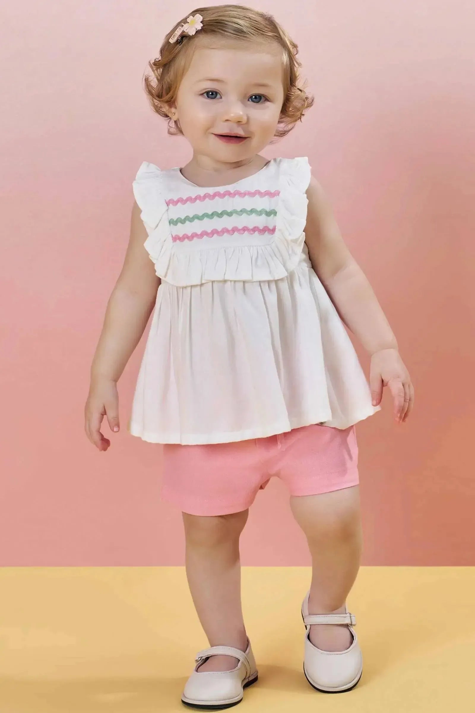 Conjunto de Bata em Viscose e Shorts em Linho com Elastano 83437 Infanti Bebê Menina