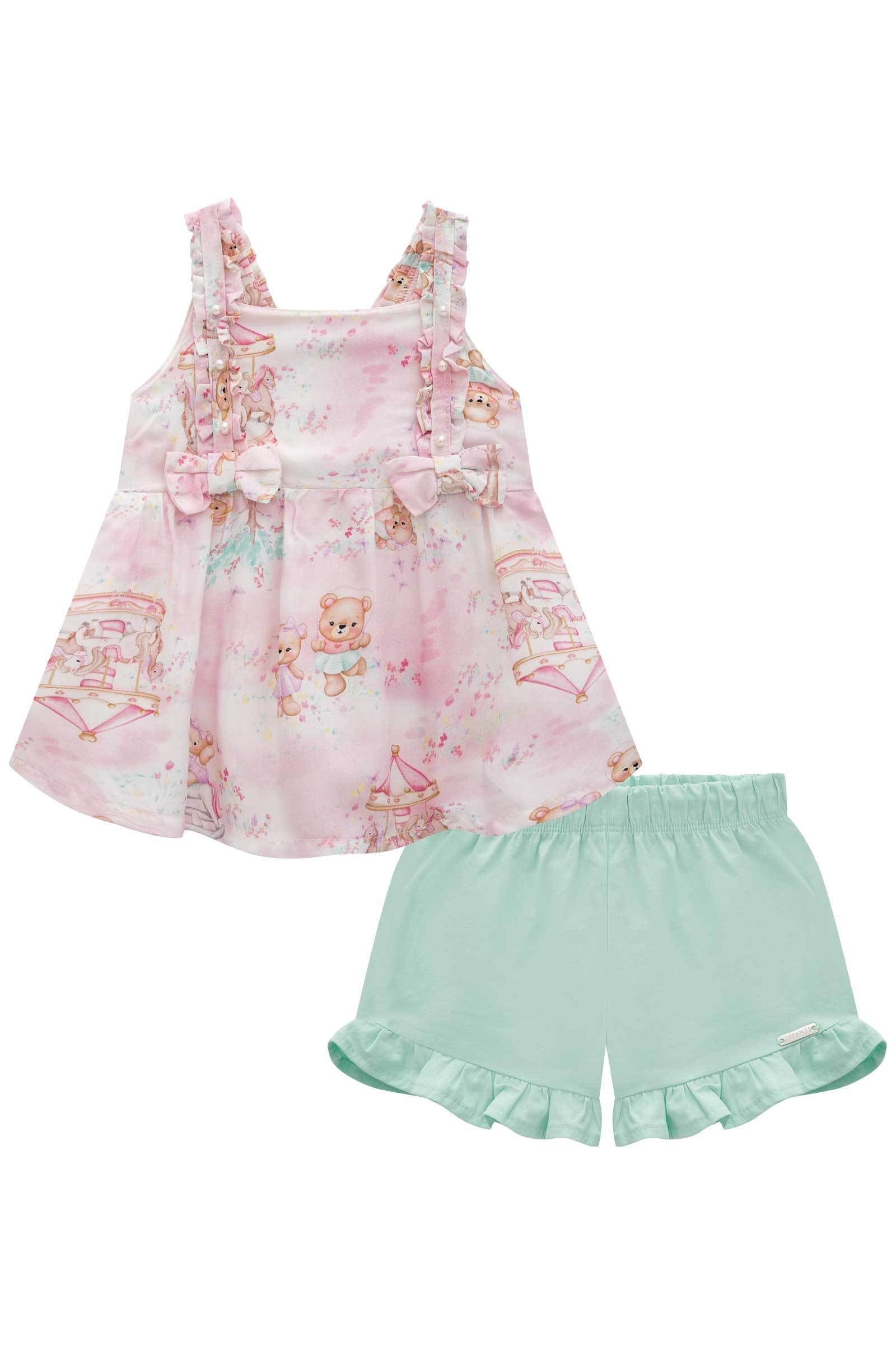 Conjunto de Bata em Viscose e Shorts em Sarja Onix com Elastano 75456 Infanti