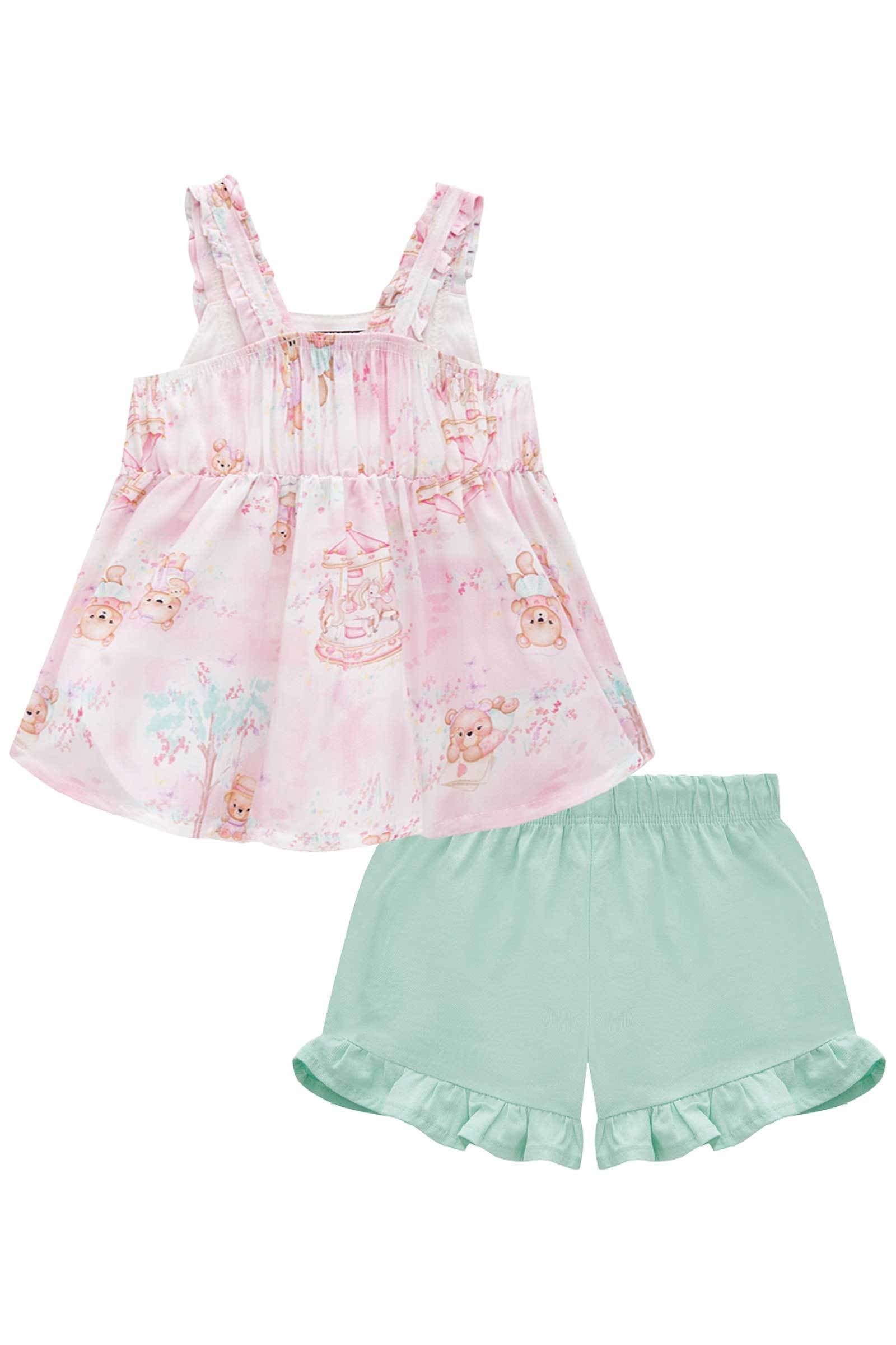 Conjunto de Bata em Viscose e Shorts em Sarja Onix com Elastano 75456 Infanti