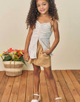 Conjunto de Bata Túnica em Linho Listrado com Shorts em Viscose 77039 Infanti