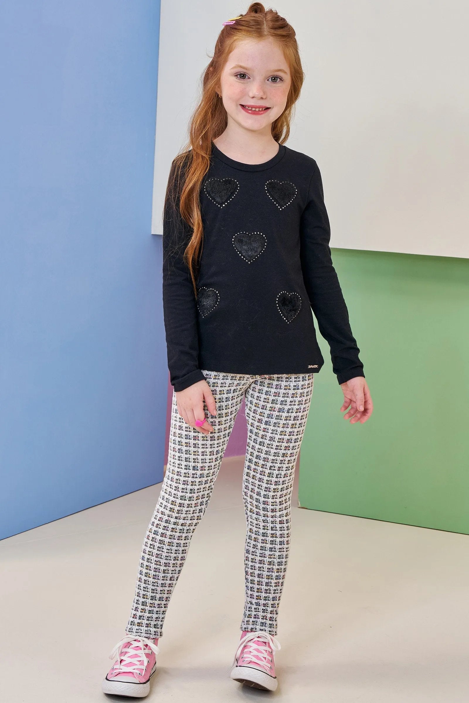 Conjunto de Blusa Alongada em Cotton com Calça Legging em Malha Jacquard Kim 92674 Infanti Infantil Menina