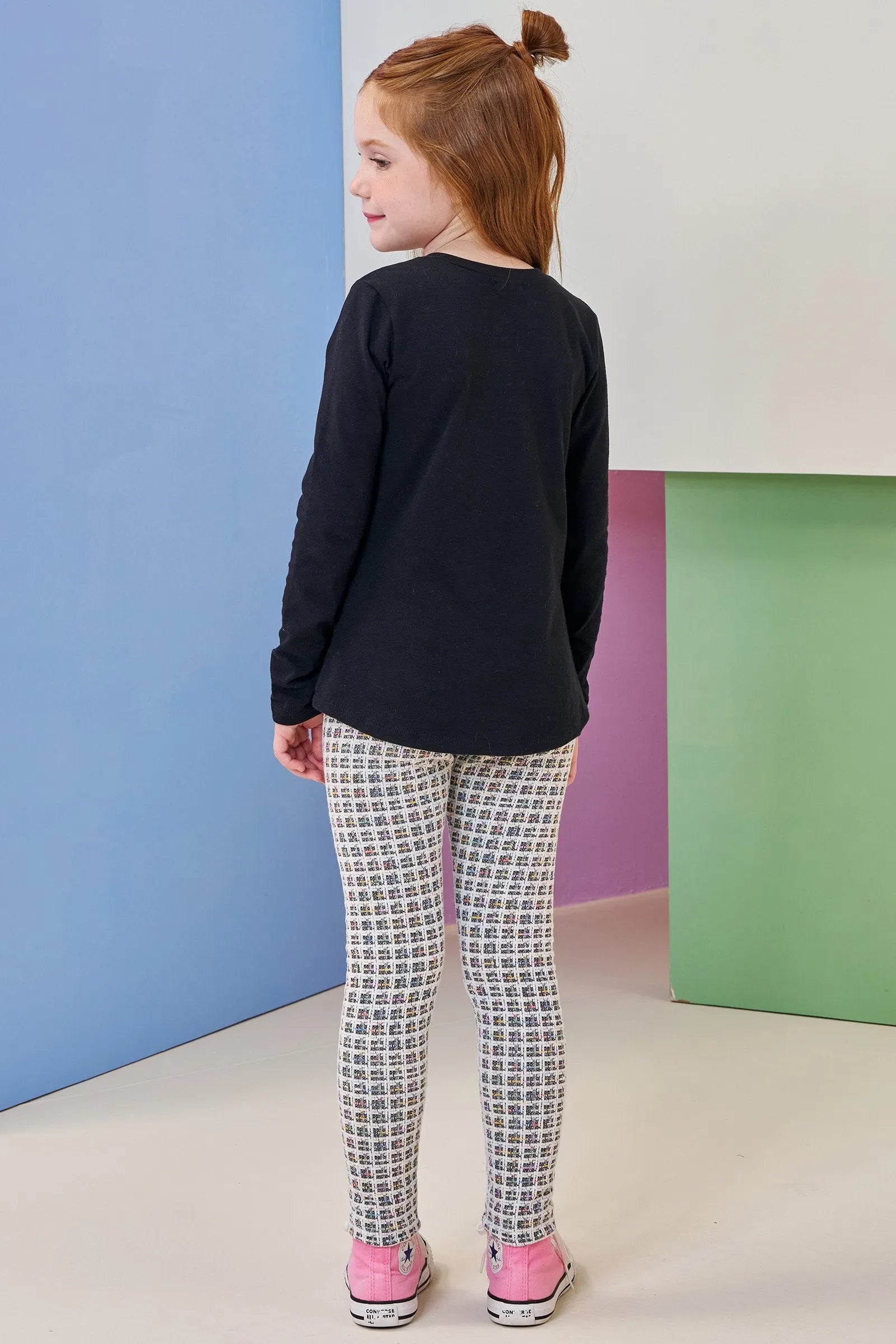 Conjunto de Blusa Alongada em Cotton com Calça Legging em Malha Jacquard Kim 92674 Infanti Infantil Menina