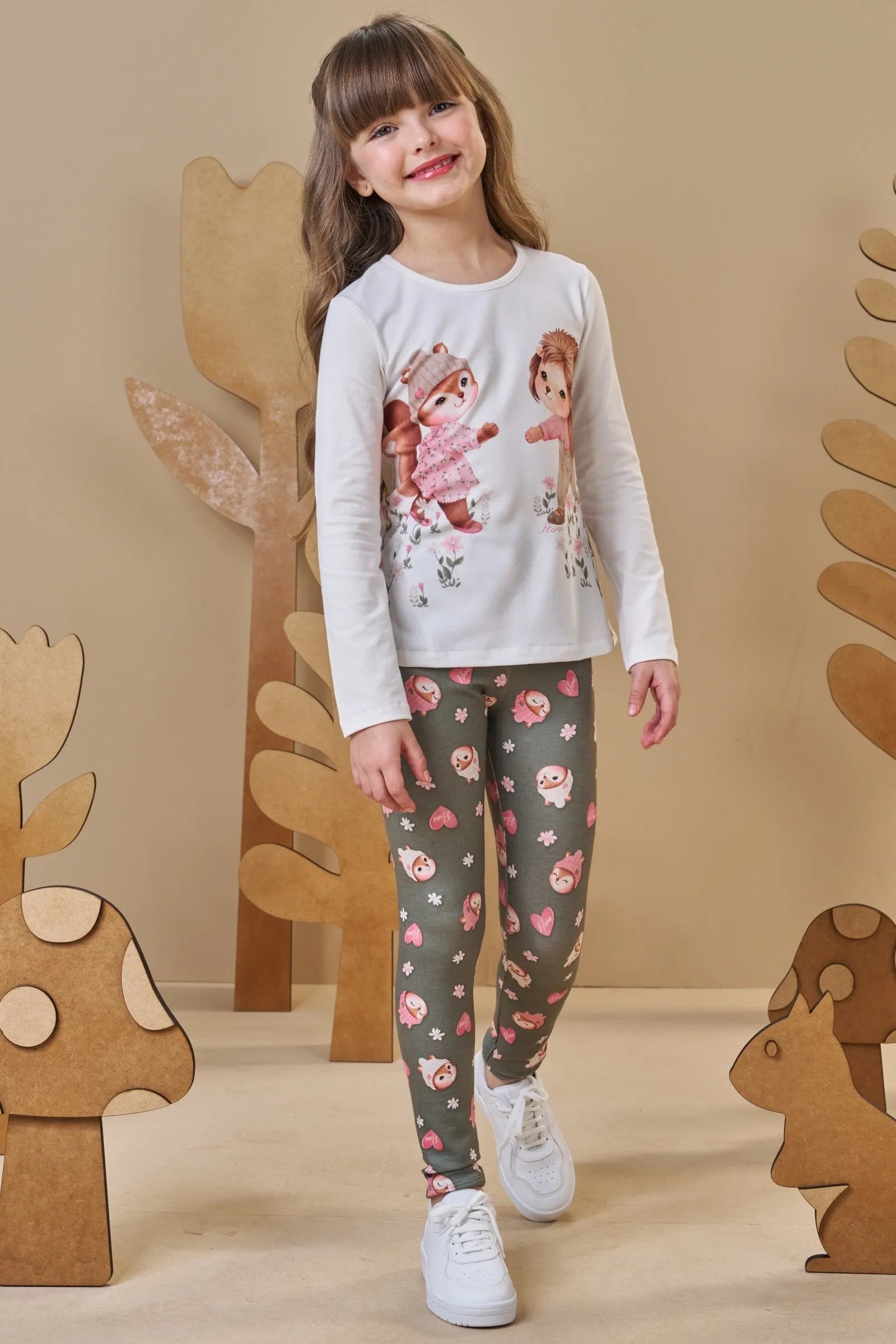 Conjunto de Blusa Alongada em Cotton com Calça Legging em Molecotton 89436 Infanti Infantil Menina