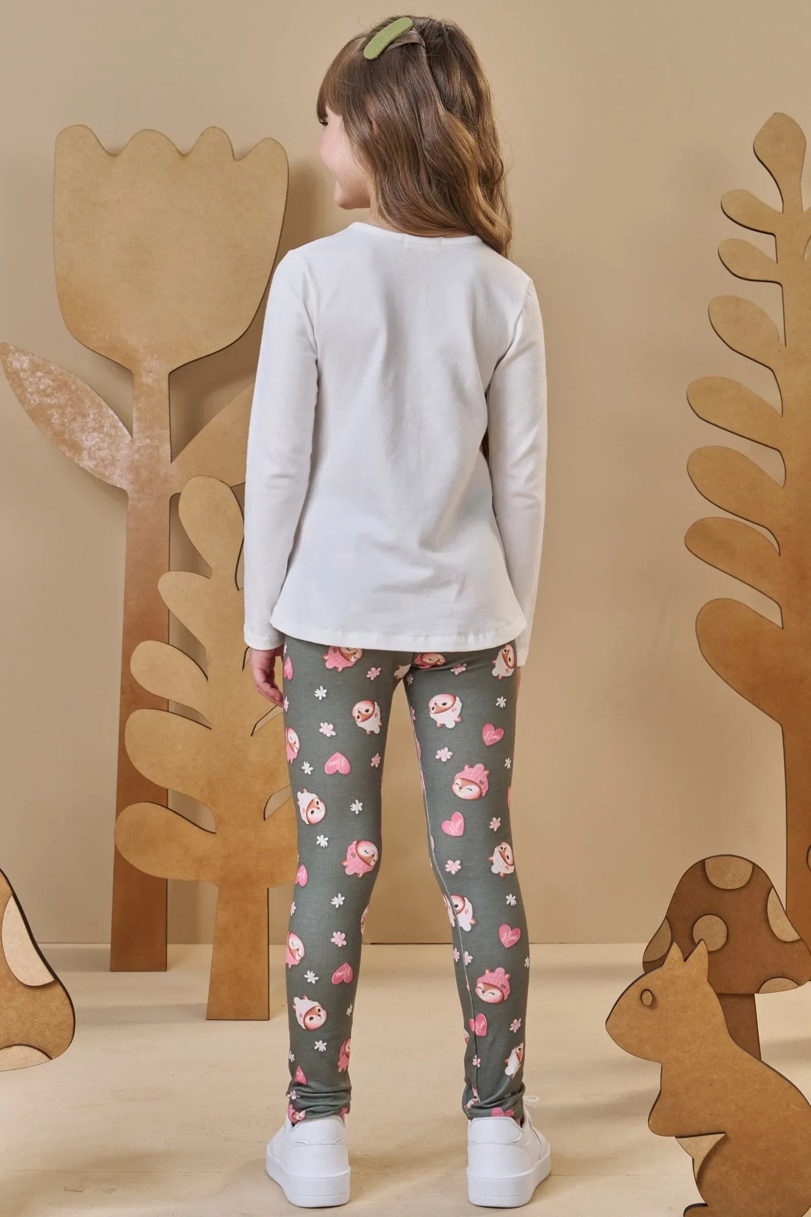 Conjunto de Blusa Alongada em Cotton com Calça Legging em Molecotton 89436 Infanti Infantil Menina