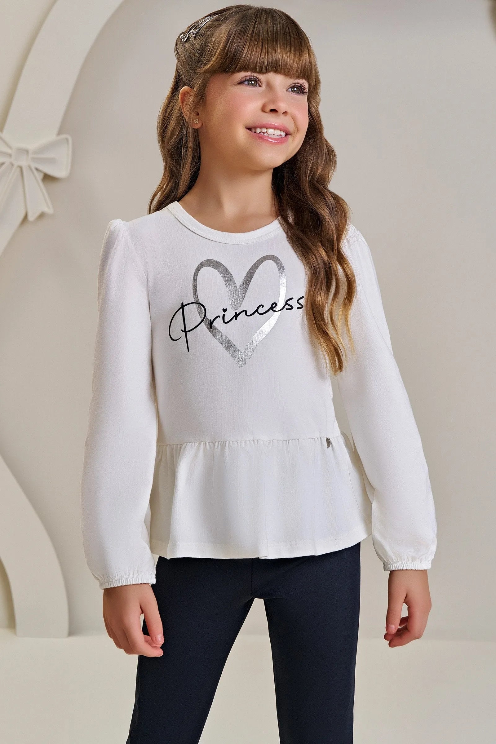 Conjunto de Blusa Alongada em Cotton e Calça Legging em Fly Tech 89806 Infanti Infantil Menina