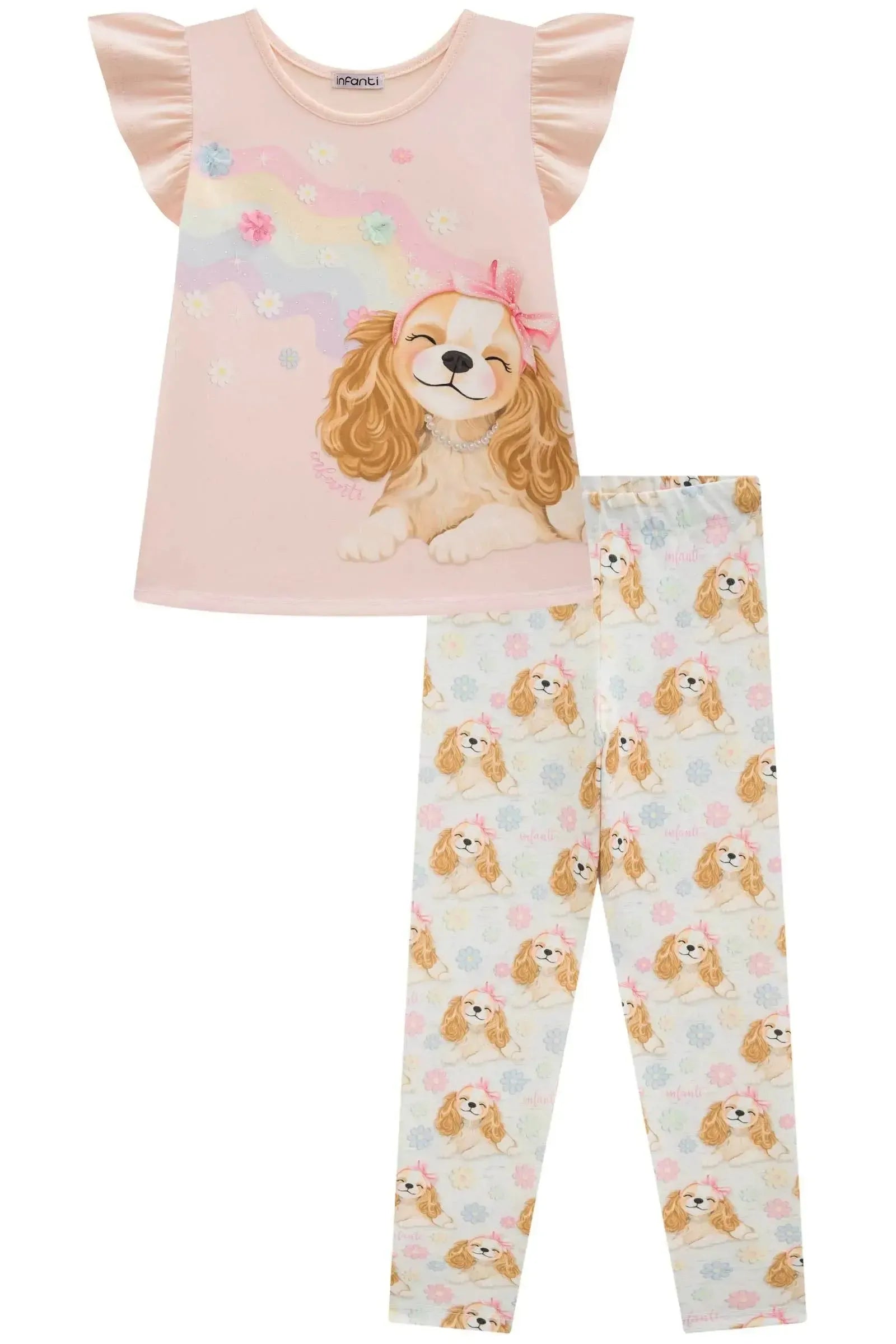 Conjunto de Blusa Alongada em Cotton e Calça Legging em Malha Power 96643 Infanti Infantil Menina
