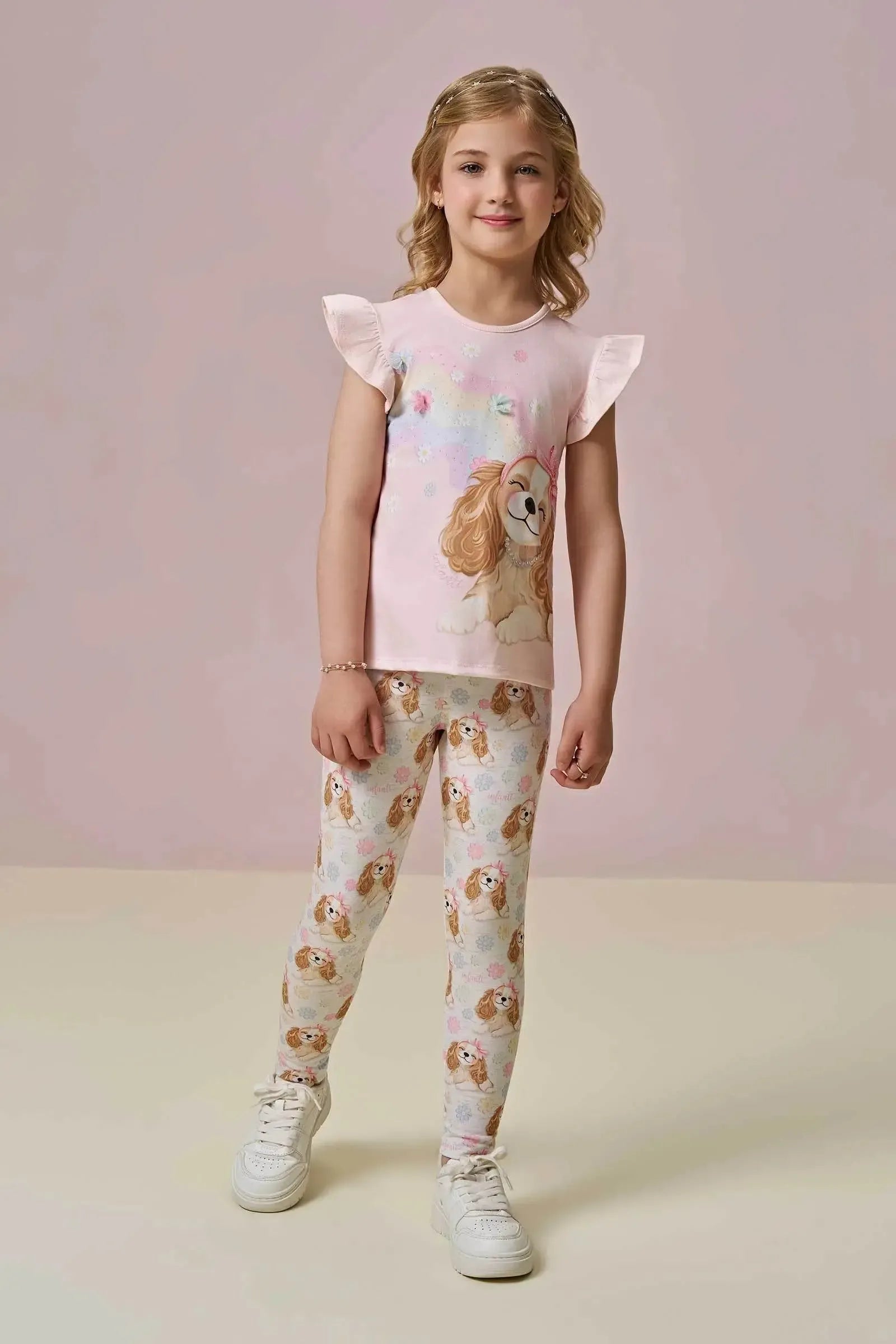 Conjunto de Blusa Alongada em Cotton e Calça Legging em Malha Power 96643 Infanti Infantil Menina