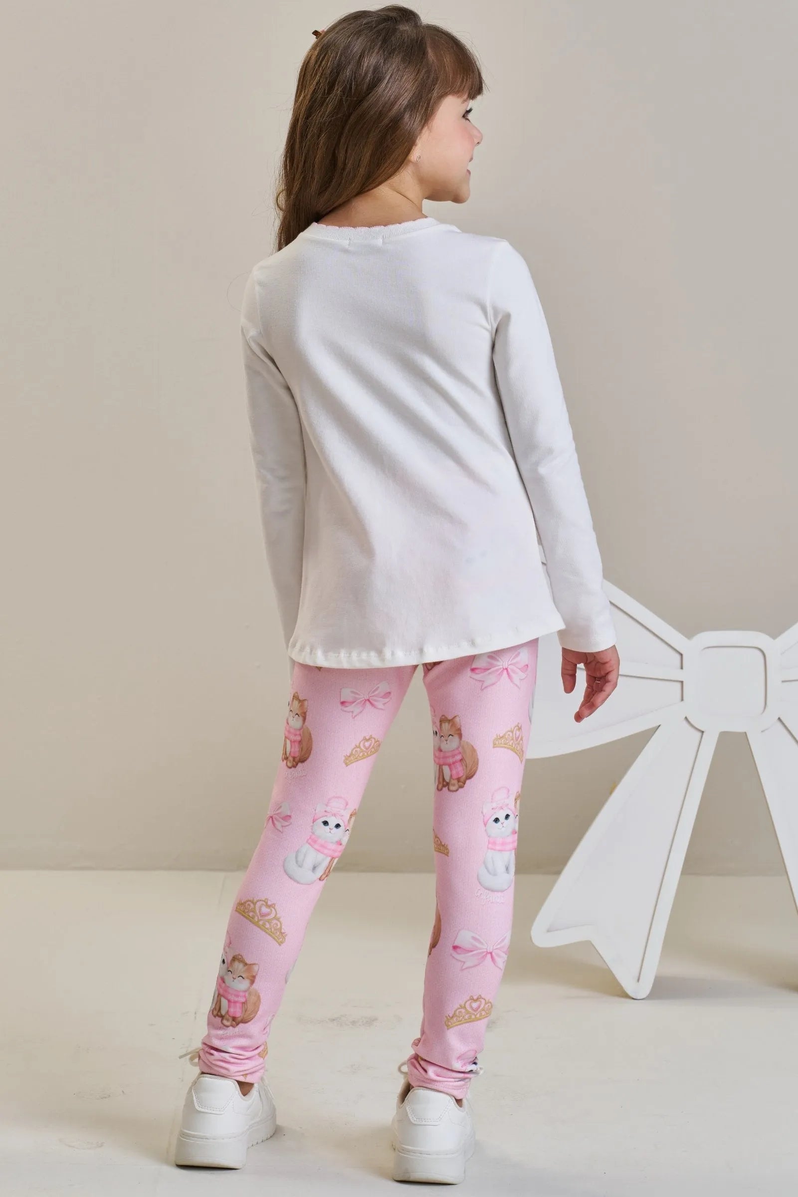 Conjunto de Blusa Alongada em Cotton e Calça Legging em Molecotton 89739 Infanti Infantil Menina