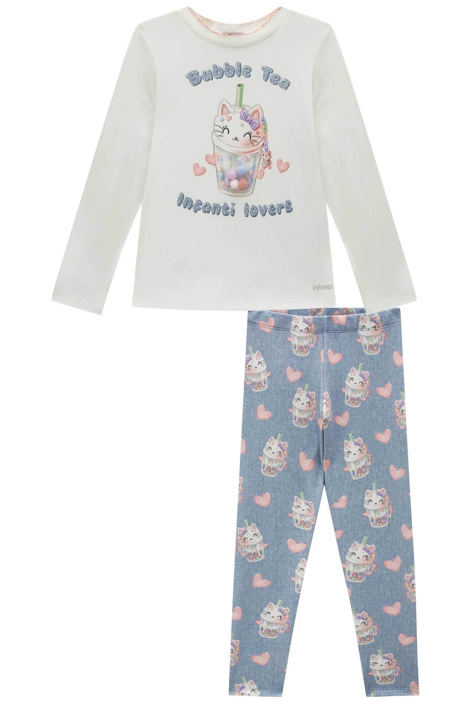 Conjunto de Blusa Alongada em Cotton e Calça Legging em Molecotton 91803 Infanti Infantil Menina