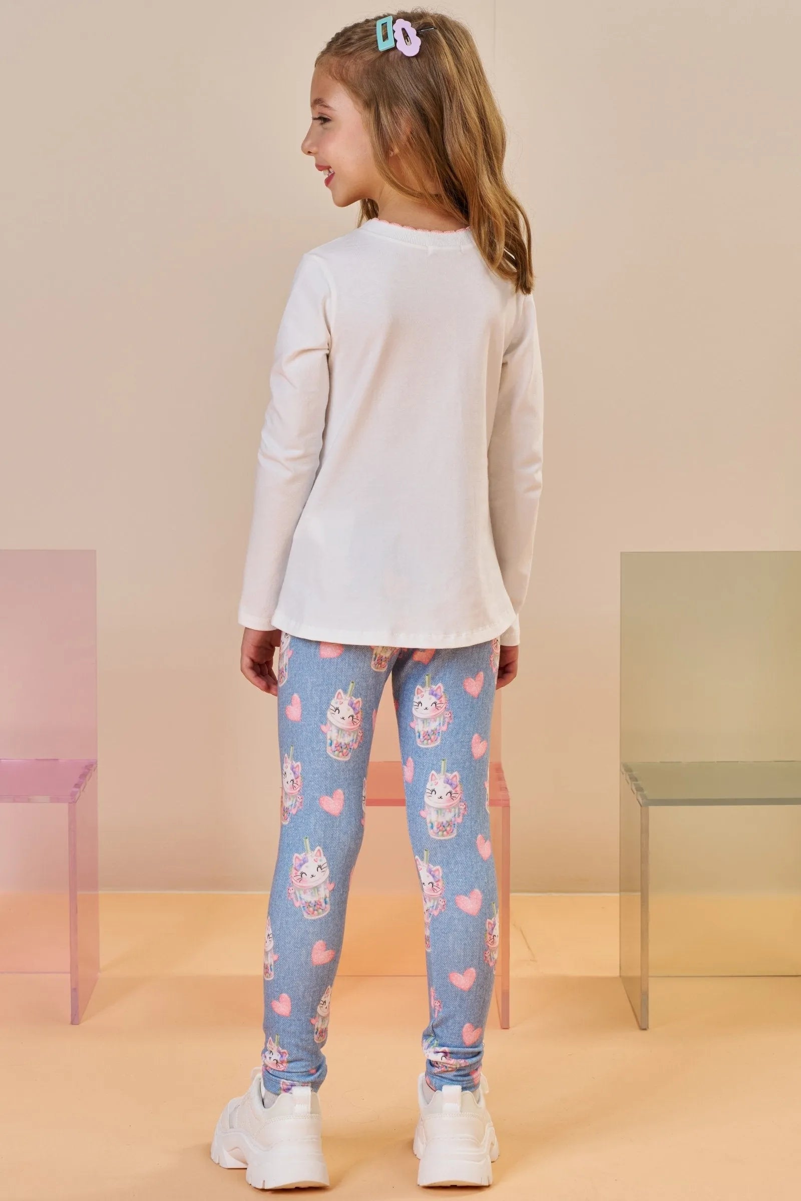 Conjunto de Blusa Alongada em Cotton e Calça Legging em Molecotton 91803 Infanti Infantil Menina