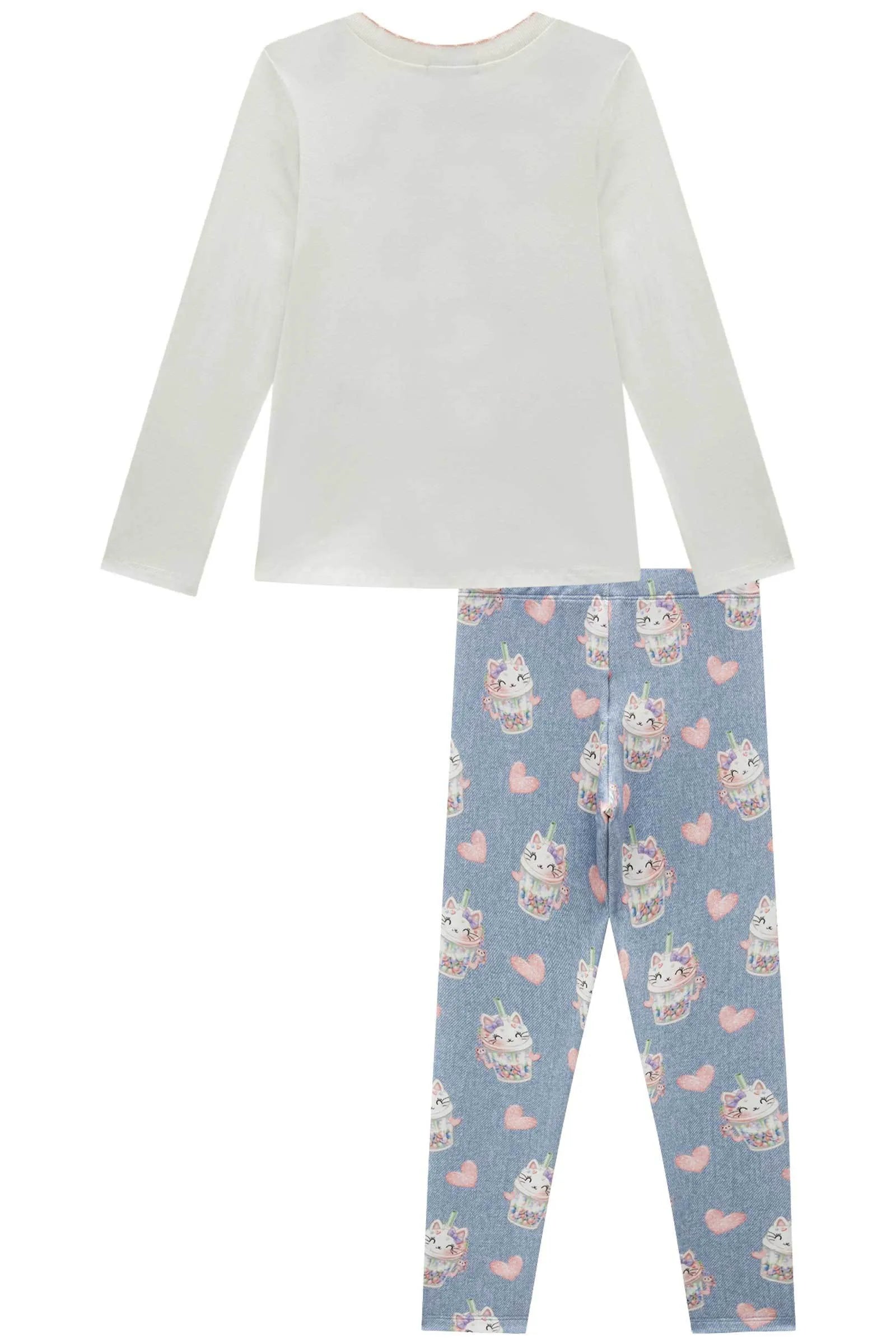 Conjunto de Blusa Alongada em Cotton e Calça Legging em Molecotton 91803 Infanti Infantil Menina