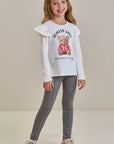 Conjunto de Blusa Alongada em Cotton e Calça Legging em Suede Twill 92663 Infanti Infantil Menina