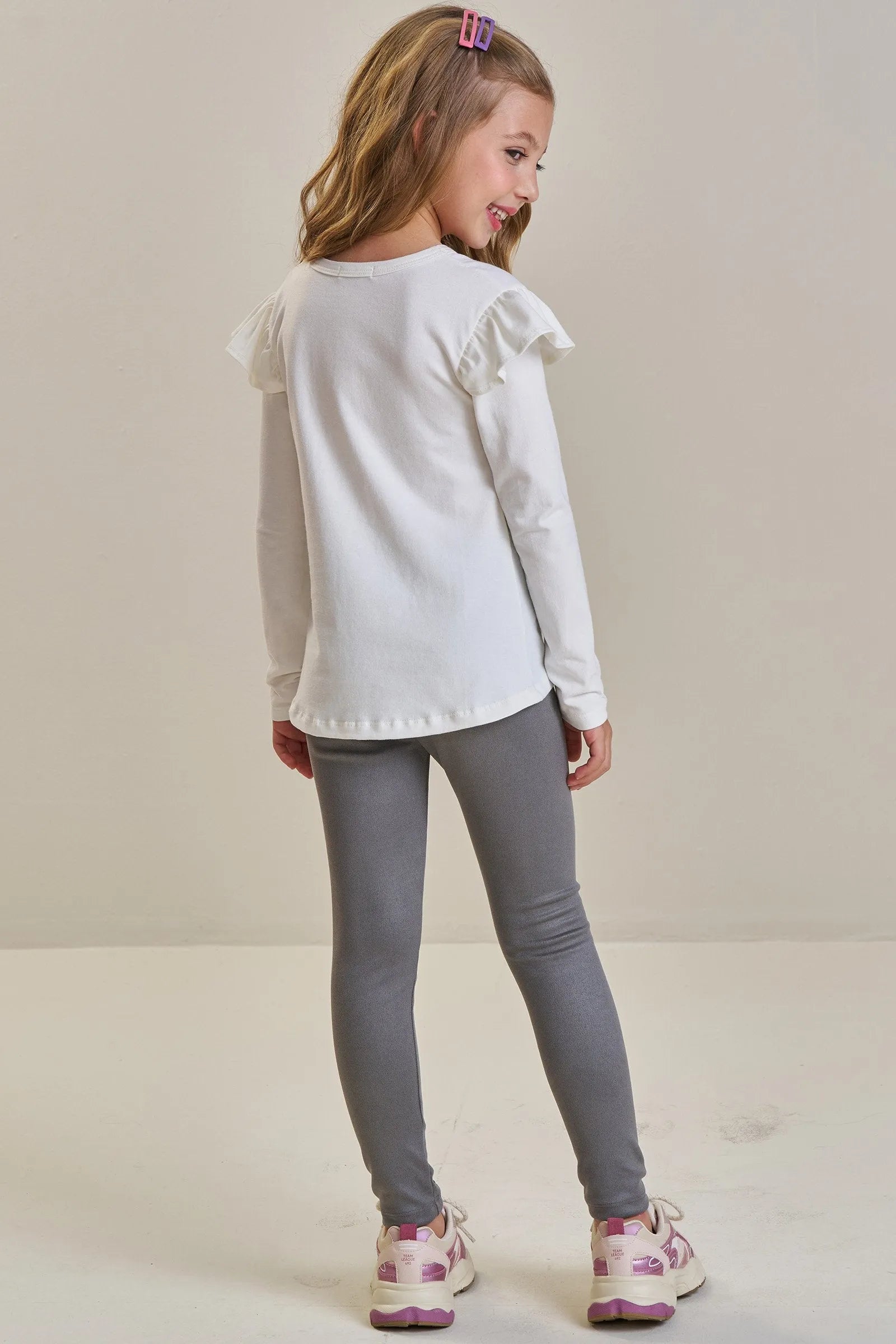 Conjunto de Blusa Alongada em Cotton e Calça Legging em Suede Twill 92663 Infanti Infantil Menina