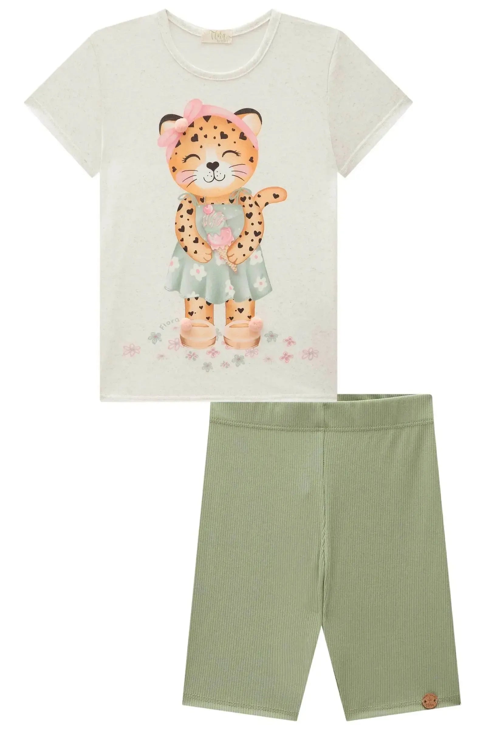 Conjunto de Blusa Alongada em Malha Fresh e Biker em Canelado Fancy 85466 Infanti Infantil Menina