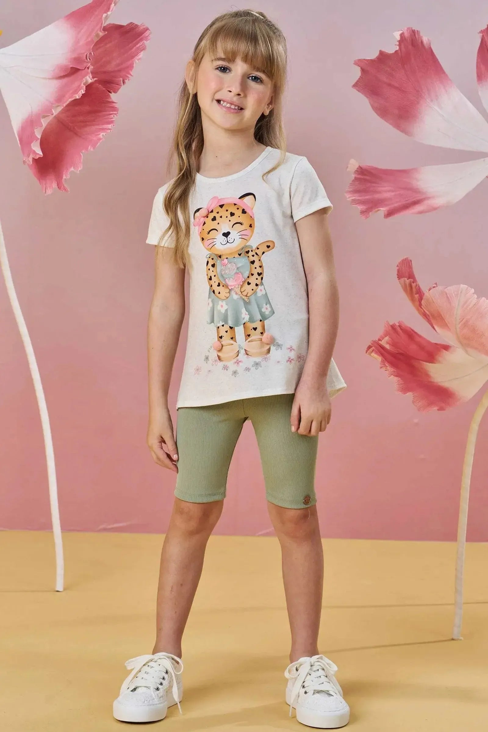 Conjunto de Blusa Alongada em Malha Fresh e Biker em Canelado Fancy 85466 Infanti Infantil Menina