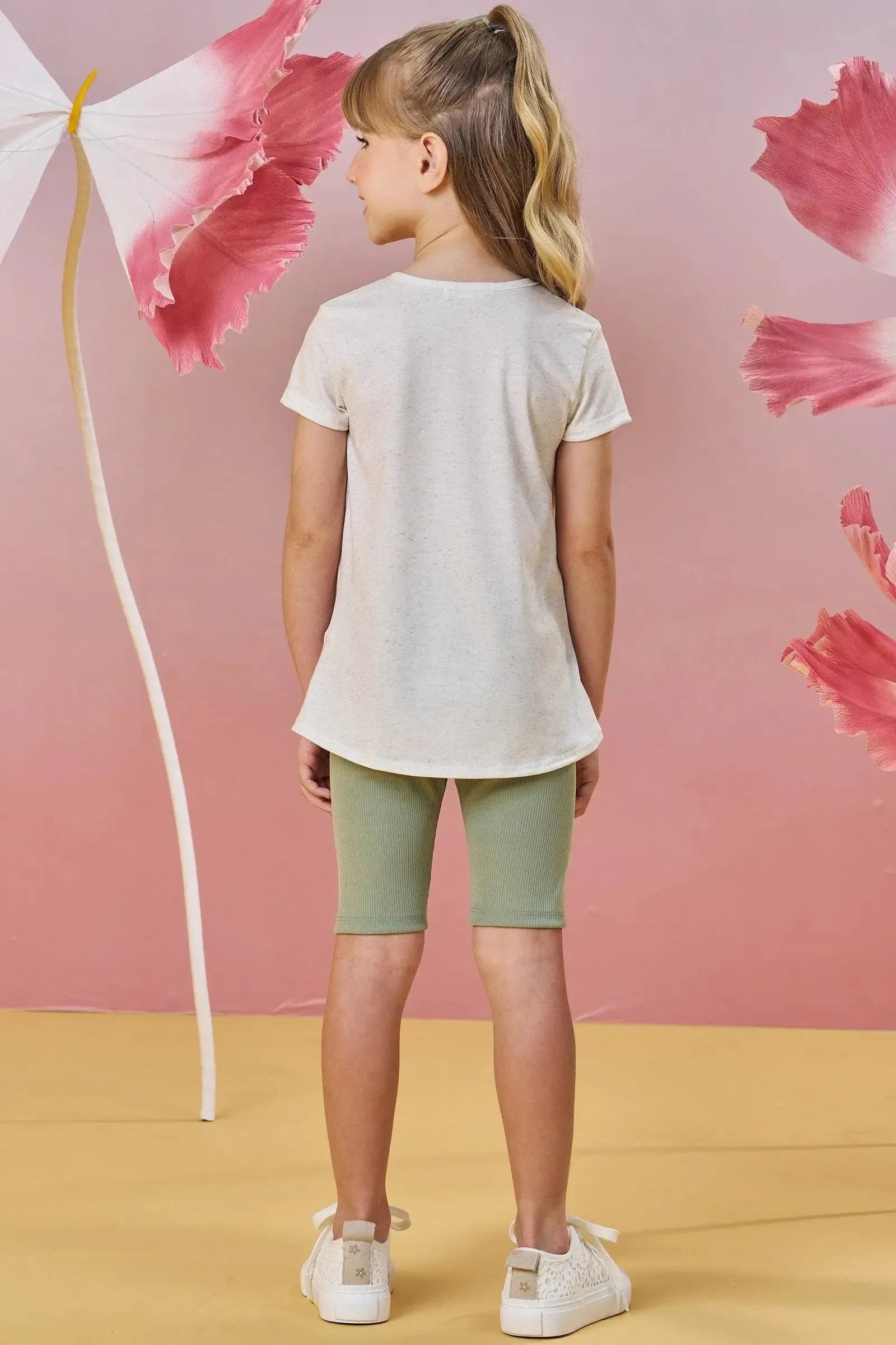 Conjunto de Blusa Alongada em Malha Fresh e Biker em Canelado Fancy 85466 Infanti Infantil Menina