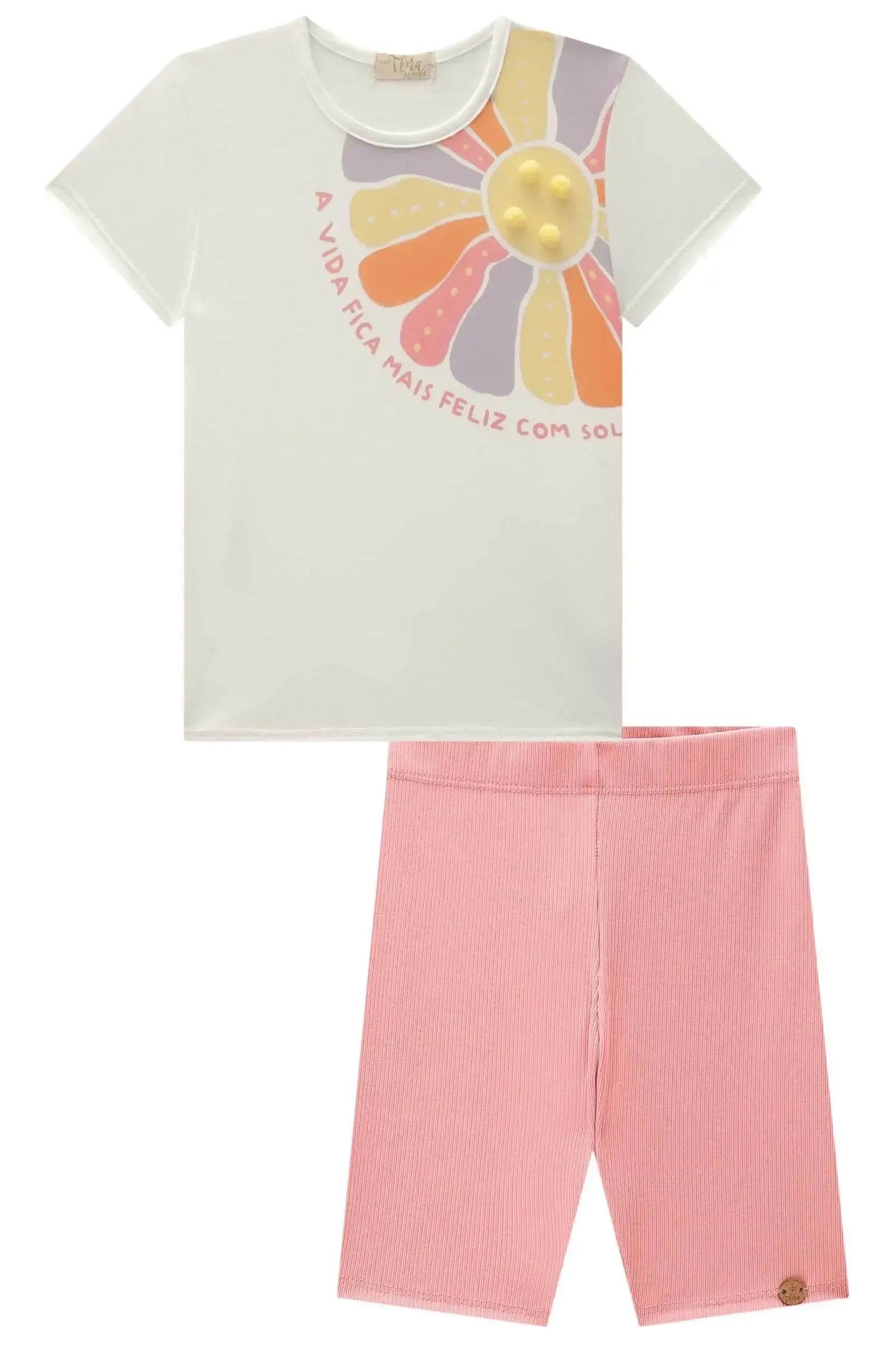 Conjunto de Blusa Alongada em Malha Fresh e Biker em Canelado Fancy 85466 Infanti Infantil Menina