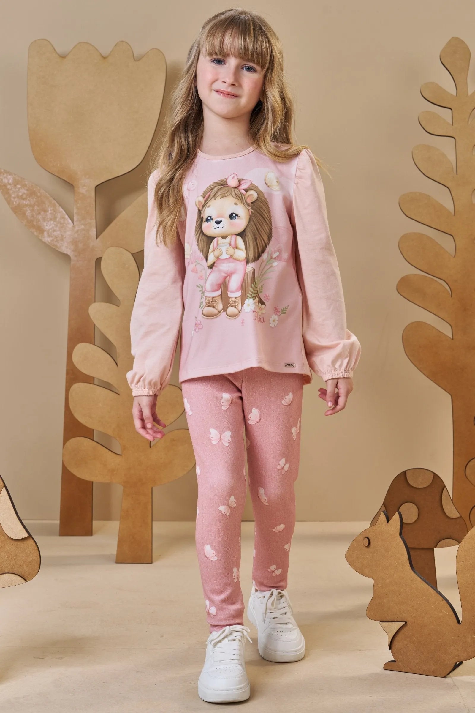 Conjunto de Blusa Alongada em Meia Malha com Calça Legging em Fly Tech 89425 Infanti Infantil Menina