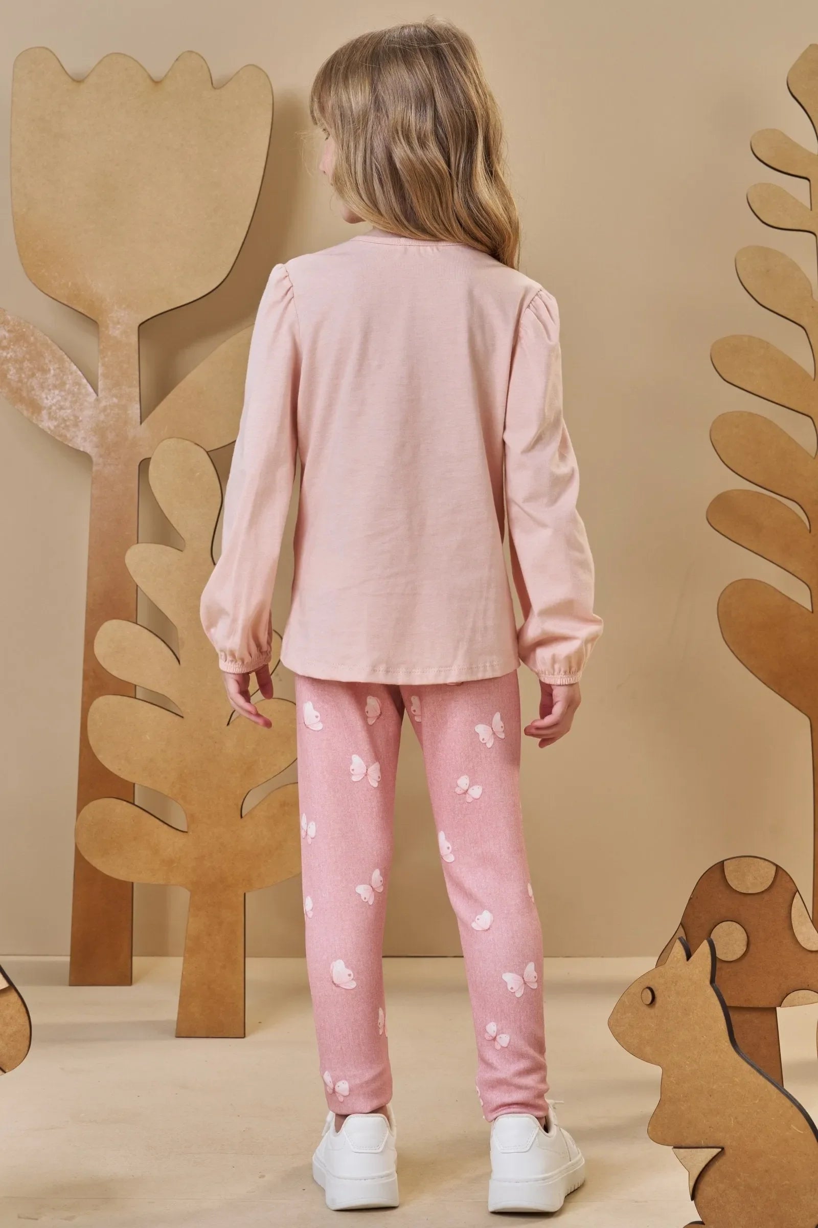 Conjunto de Blusa Alongada em Meia Malha com Calça Legging em Fly Tech 89425 Infanti Infantil Menina