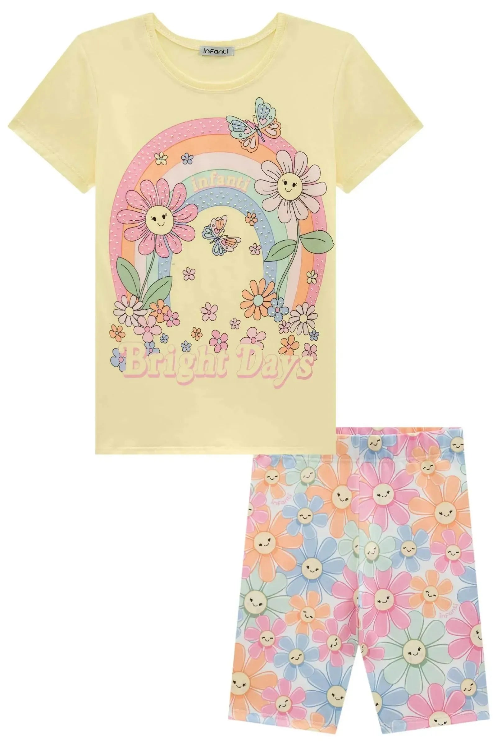 Conjunto de Blusa Alongada em Meia Malha e Bermuda Biker em Malha Power 95314 Infanti Infantil Menina