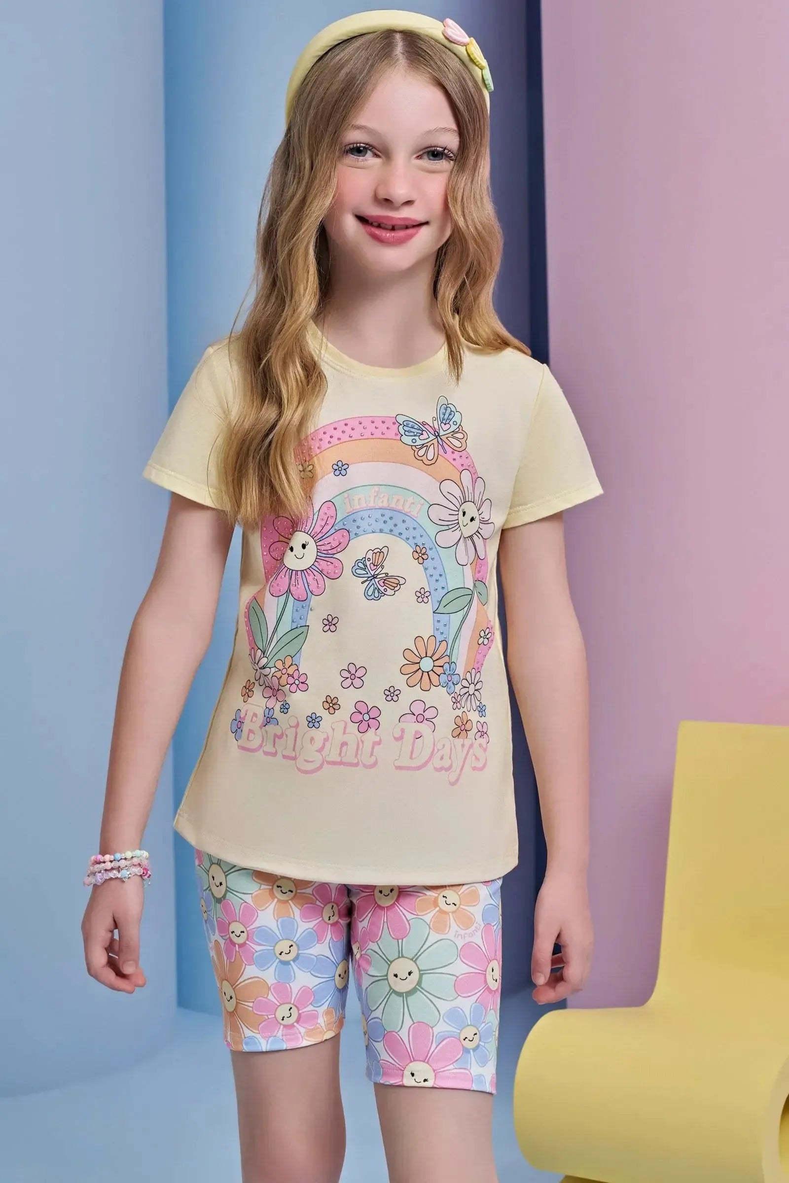 Conjunto de Blusa Alongada em Meia Malha e Bermuda Biker em Malha Power 95314 Infanti Infantil Menina
