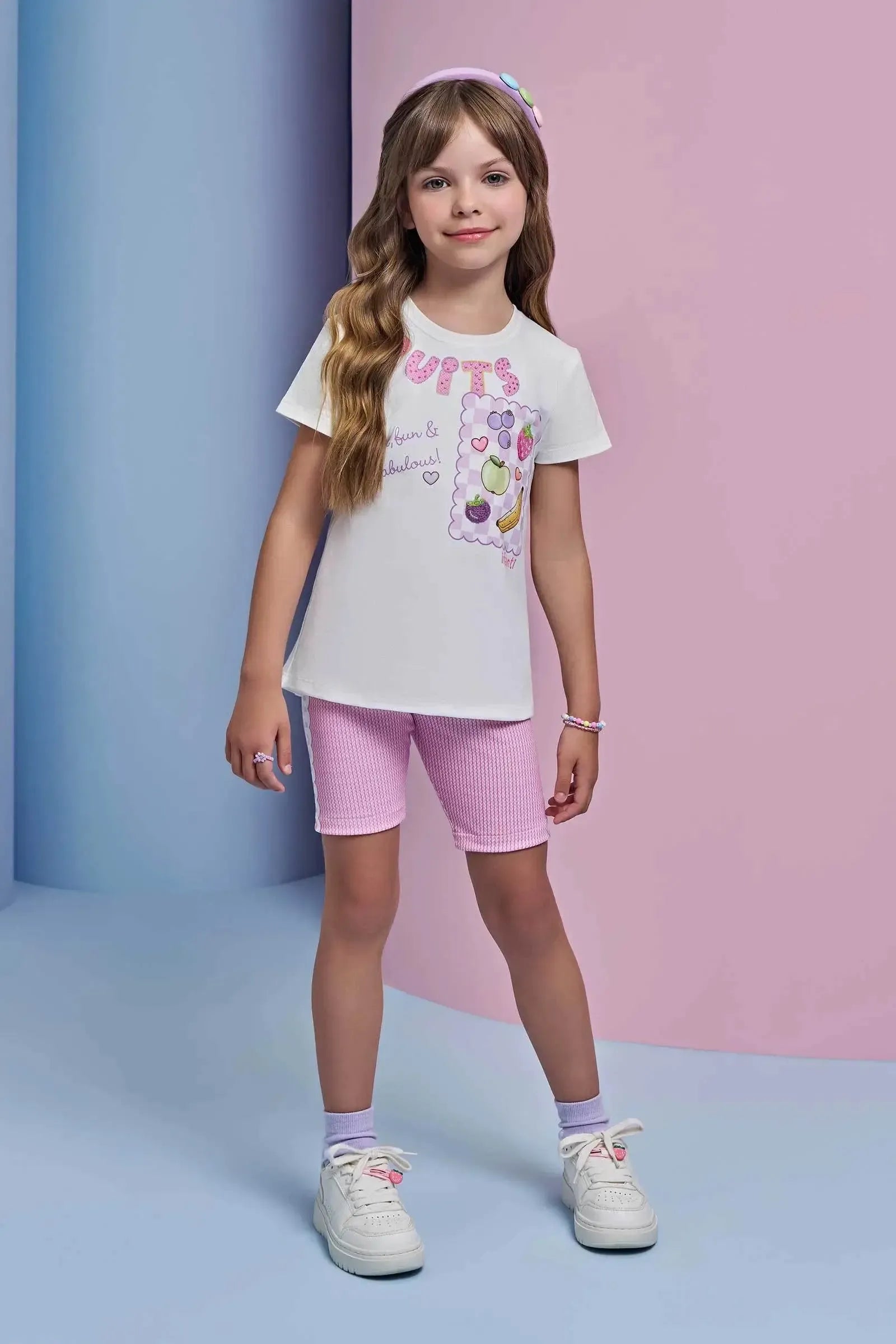 Conjunto de Blusa Alongada em Meia Malha e Bermuda Biker em Malha Power 95321 Infanti Infantil Menina