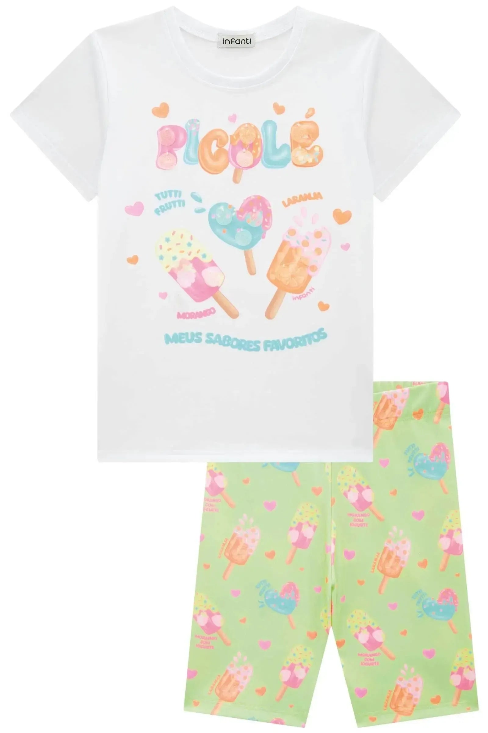 Conjunto de Blusa Alongada em Meia Malha e Biker em Malha Power 86961 Infanti Infantil Menina
